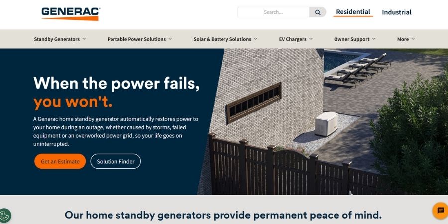 Generac home standby generator outdoor installation, backup power system for home energy security, reliable home generator for outages, home emergency power backup solution, backup power generator for residential use.