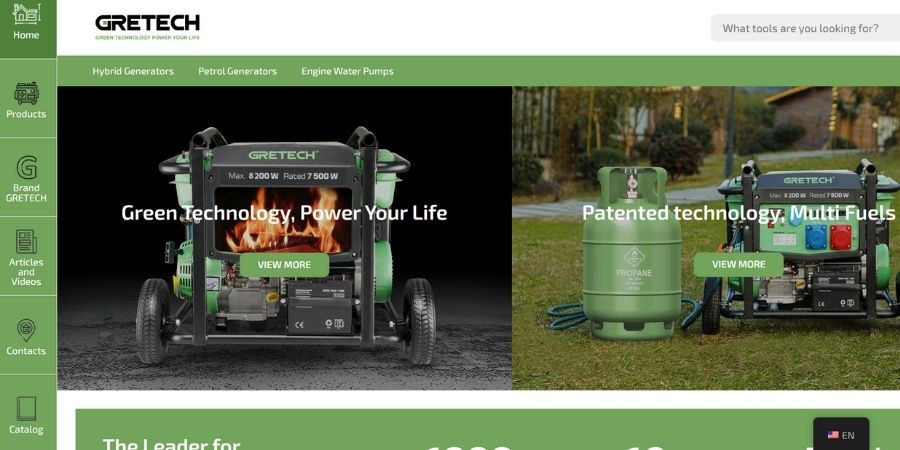 Grettech green technology-powered generators and water pumps for sustainable energy solutions and eco-friendly fuel systems.