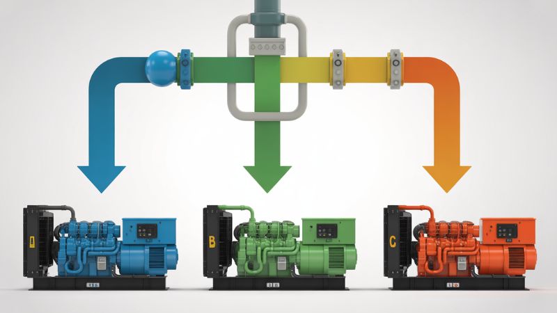 Blue, green, and orange industrial water chillers connected to a color-coded piping system for efficient temperature control and energy management.