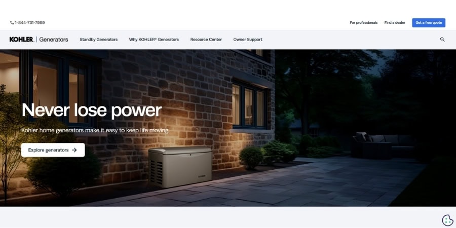 Os geradores residenciais Kohler de alta capacidade fornecem energia ininterrupta durante quedas de energia, garantindo segurança e conforto para sua casa.